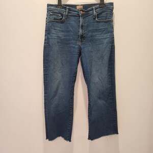 MOTHER Mid Rise Rambler Zip Ankle Fray Jeans 32 Taking Chances Blue Straight